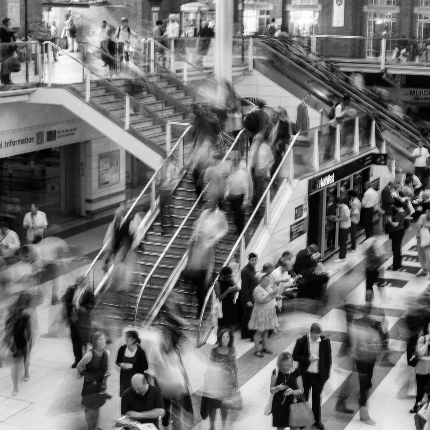Street crowd mid-stride, motion blur